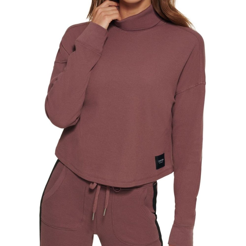 Calvin Klein Performance Women's Waffle Knit Long Sleeve Turtleneck Top, XL